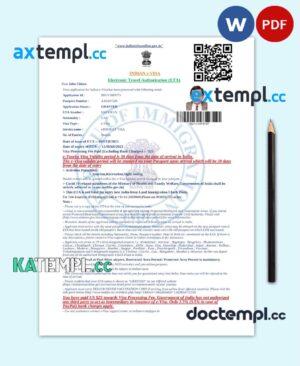 sample India electronic visa (e-visa) Word and PDF template download