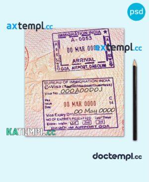 sample India stamp tourist visa PSD template download
