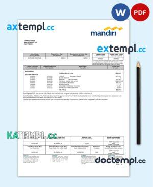 sample Indonesia Mandiri bank statement Word and PDF template download