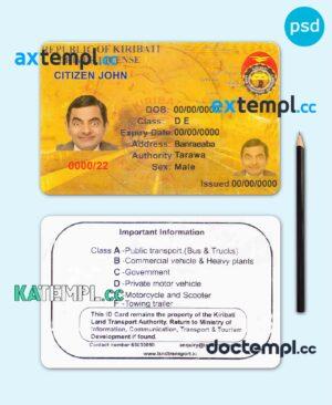 sample Kiribati driving license template in PSD format, fully editable download