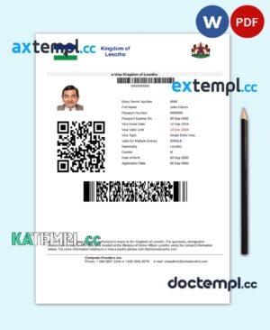 sample Lesotho e-visa Word and PDF template download