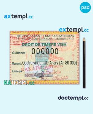 sample Madagascar travel visa PSD template, with fonts download