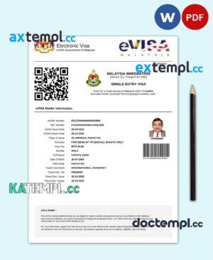 sample Malaysia e-visa Word and PDF template download