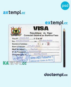 sample Niger travel visa PSD template, with fonts download