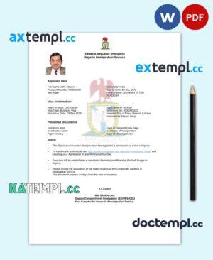 sample Nigeria e-visa Word and PDF template download