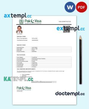 sample Pakistan e-visa Word and PDF template download