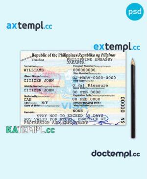 sample Philippines travel visa PSD template, with fonts download