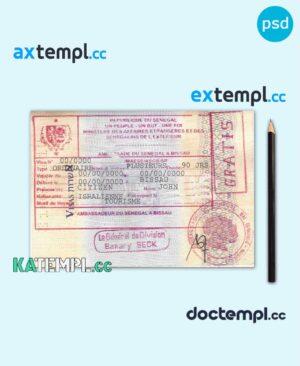 sample SENEGAL tourist visa stamp PSD template, with fonts download