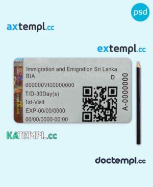 sample Sri Lanka immigration and emigration visa PSD template, fully editable download