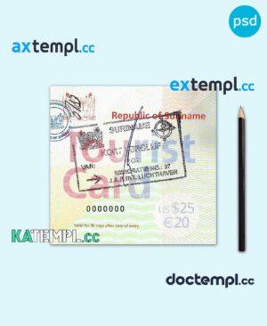 sample Suriname tourist card PSD template, with fonts download