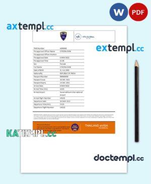sample Thailand e-visa Word and PDF template download
