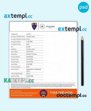 sample Thailand electronic travel visa PSD template, with fonts download