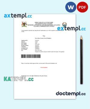 sample Uganda e-visa Word and PDF template download