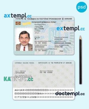 sample Ukraine residence permit PSD template, with fonts download