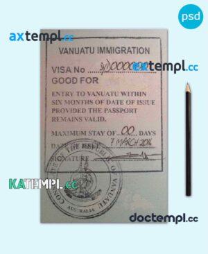 sample Vanauatu visa stamp PSD template, with fonts download