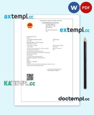 sample Vietnam electronic visa Word and PDF template download