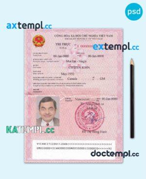 sample Vietnam tourist visa discretionary leave (DL) PSD template, version 2 download
