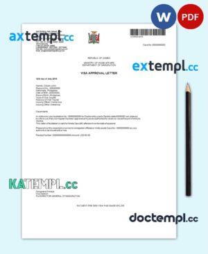 sample Zambia e-visa Word and PDF template download