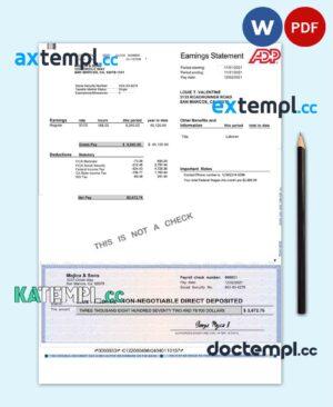 sample ADP earnings statement Word and PDF template download