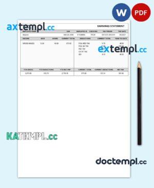 sample AMAZON earnings statement Word and PDF template download