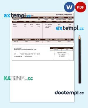 sample BAY DONUTS LLC earnings statement Word and PDF template download