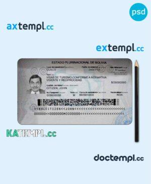 sample Bolivia travel visa PSD template, with fonts download