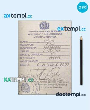 sample Bolivia visa stamp PSD template, stamp version download
