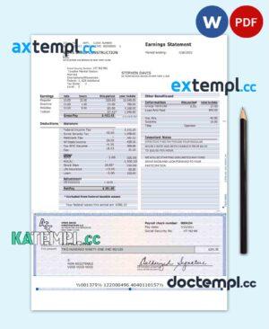 sample CONSTRUCION LLC earnings statement Word and PDF template download