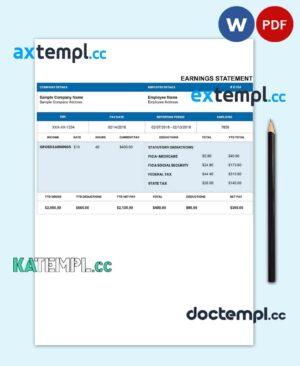 sample DARKBLUE pay stub Word and PDF template download