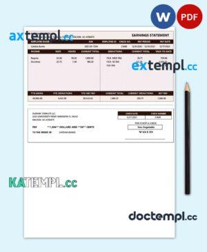 sample DUNKIN' DONUTS LLC earnings statement Word and PDF template download