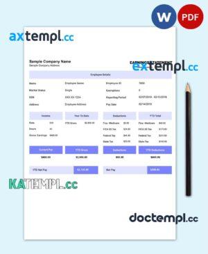 sample EARNINGS statement template Word and PDF format, version 2 download