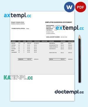 sample EMPLOYEE earnings statement template Word and PDF format download