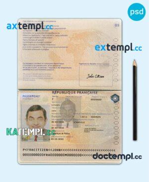 sample France passport template in PSD format, version 2 download