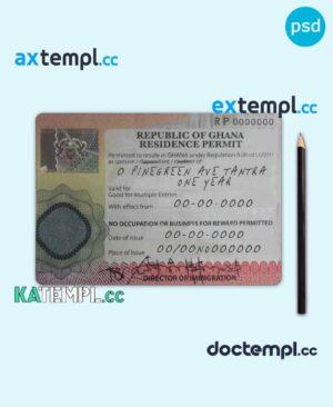 sample Ghana residence permit card PSD template, with fonts download