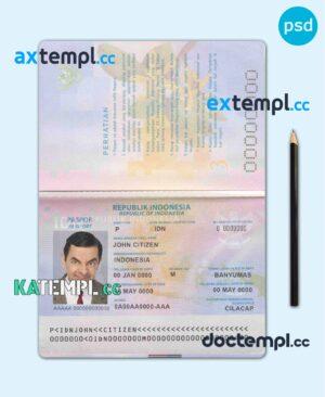 sample Indonesia passport template in PSD format, fully editable, with all fonts download
