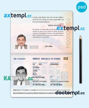 sample Korea passport template in PSD format, 2021 - present download
