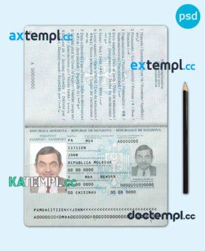 sample Moldova passport template in PSD format, fully editable download
