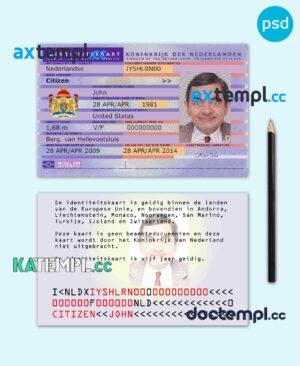 sample Netherlands identity card PSD template, 2012 - present download