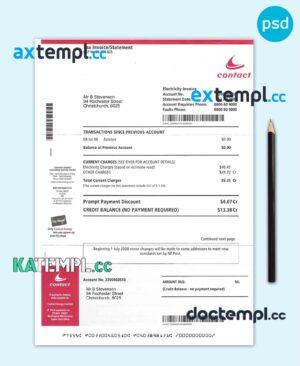 sample New Zealand electricity utility bill PSD template download