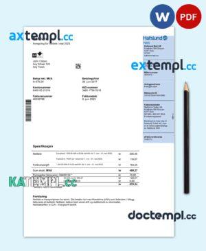 sample Norway Hafslund utility bill Word and PDF template download