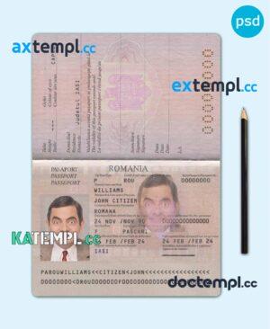 sample Romania passport template in PSD format, 2013 - present download