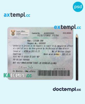 sample South Africa tourist visa PSD template, with fonts download