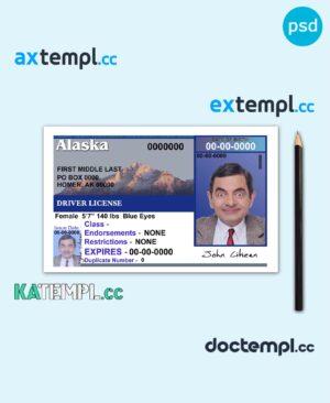 sample USA Alaska driving license template in PSD format (front), version 2 download