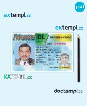 sample USA Arkansas driving license template in PSD format (front), version 2 download