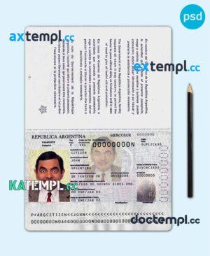 sample Argentina passport template in PSD format, 2012 - present download
