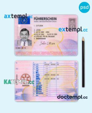 sample Austria driving license template in PSD format, 2013 - present download
