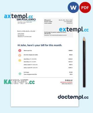 sample Brazil Braziliero Telecom telecommunication bill Word and PDF template download