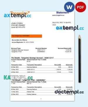 sample Canada Tangerine bank statement Word and PDF template, 2 pages download