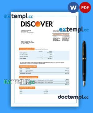 sample DISCOVER Bank corporate statement Word and PDF template download