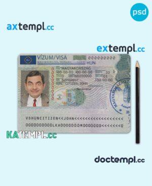 sample Hungaria travel visa template in PSD format, version 2 download
